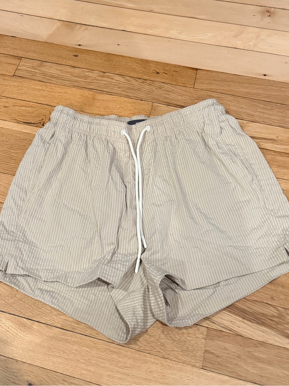 H&M Light Beige Striped Swim Trunks